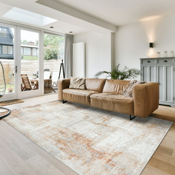 Gertmenian Alor Cheema Modern Abstract Orange/Gray/Ivory Polypropylene Indoor Area Rug, 5x7