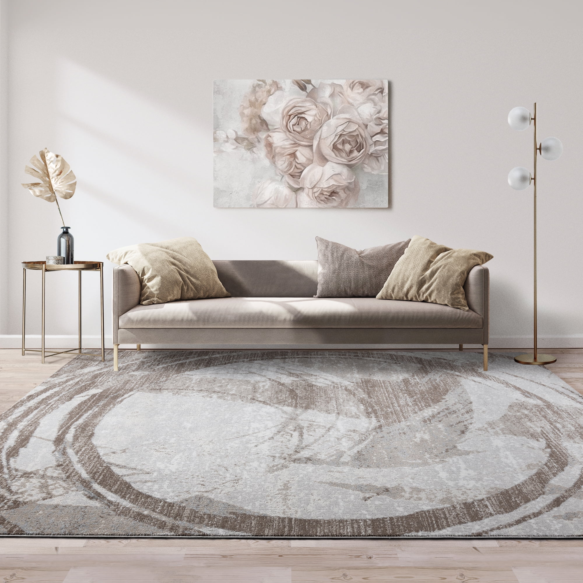 Gertmenian Alor Eze Modern Abstract Tan/Ivory/Beige Polypropylene Indoor Area Rug, 5x7