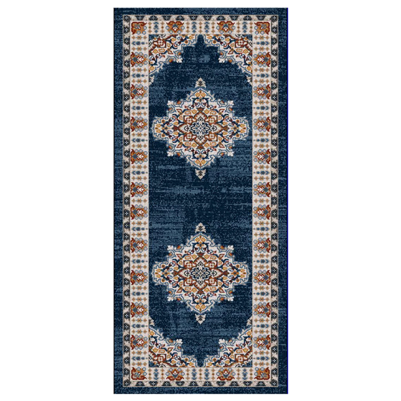 Gertmenian Alor Khelo Traditional Oriental Navy Blue/Ivory/Tan Polypropylene Indoor Area Rug, 2x8 Runner