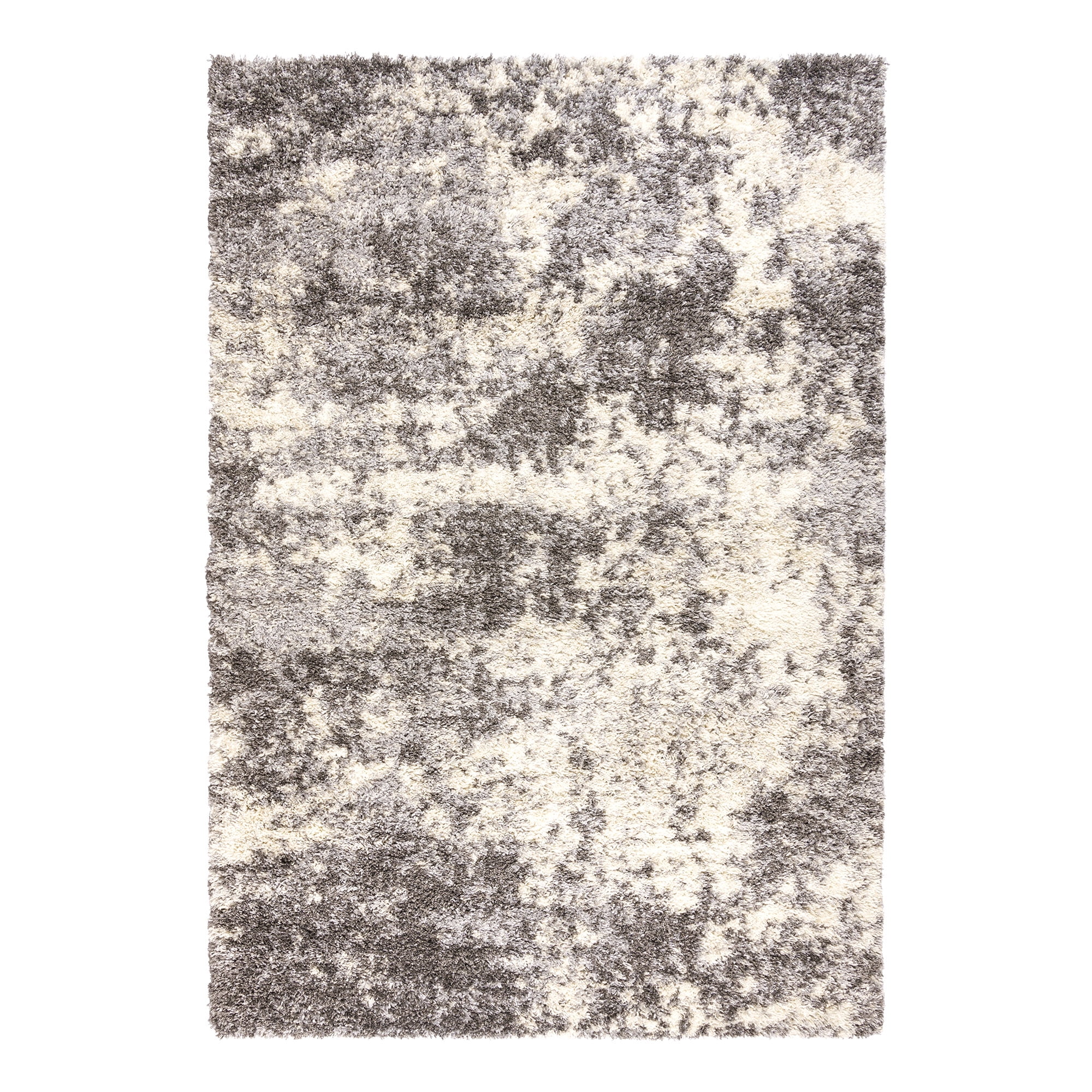 Gray and Off-White Abstract Shag Synthetic Area Rug, 8' x 10'