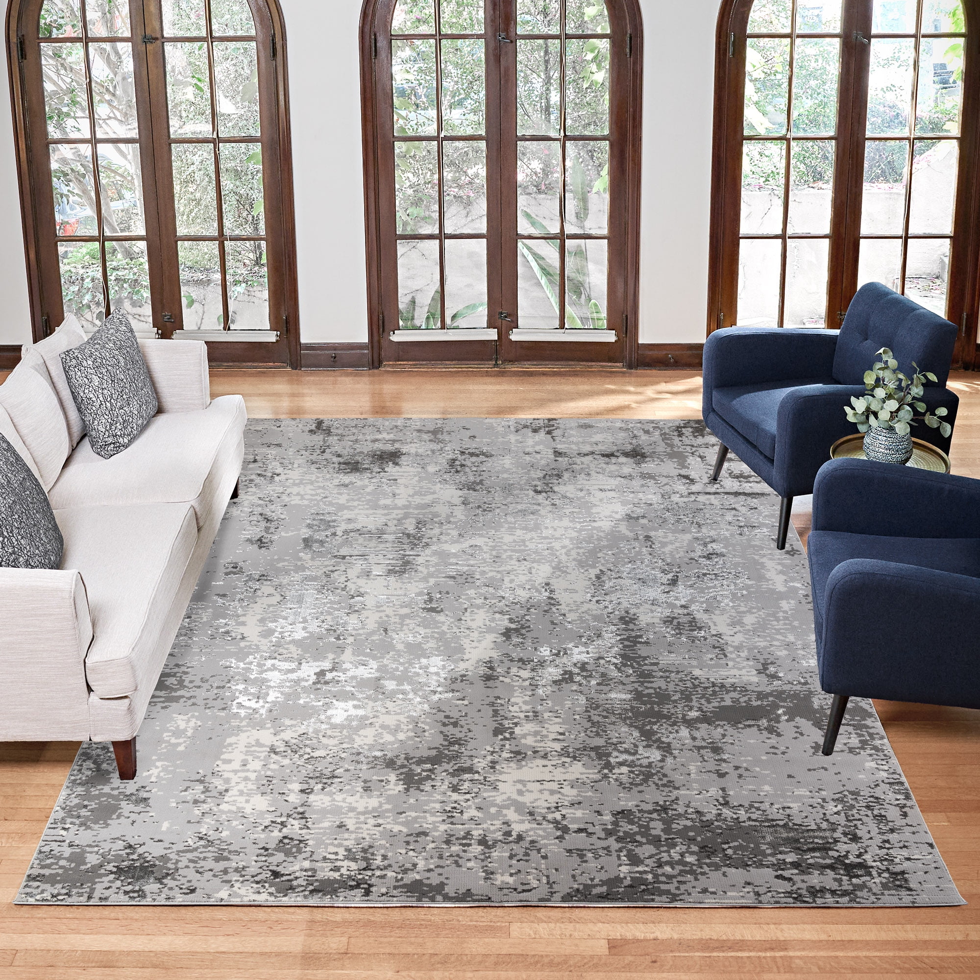 Gertmenian Braga Tiaga Modern Abstract Glam Grey Plush Polypropylene Area Rug, 6' x 9'