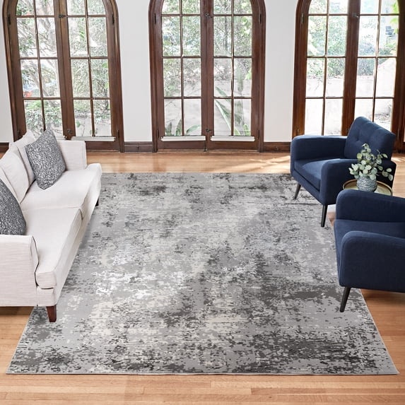 Gertmenian Braga Tiaga Modern Abstract Glam Grey Plush Polypropylene Indoor Area Rug, 5FTx8FT