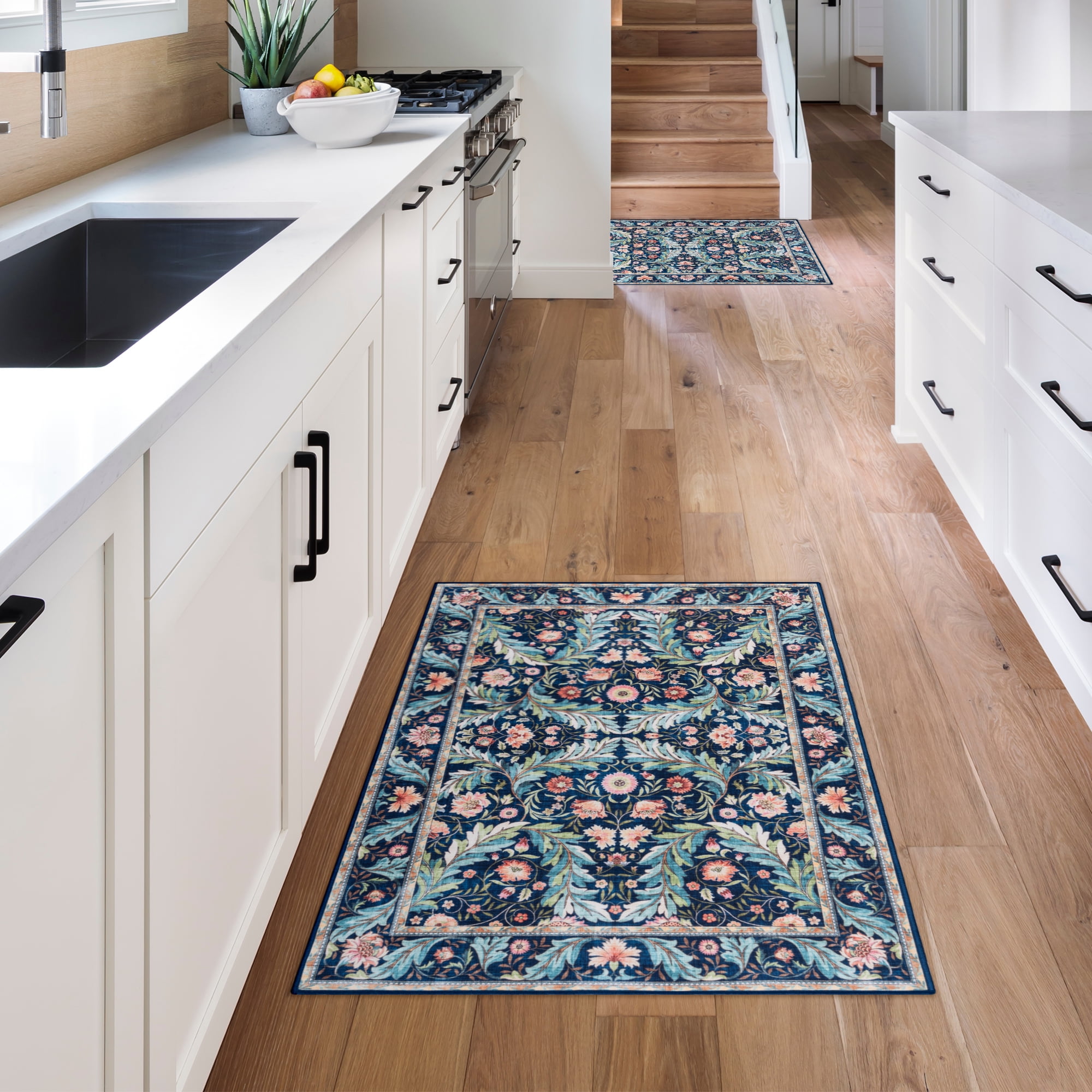 Gertmenian Crystal Print Altair Transitional Floral Navy Area Rug, 2x4 ...