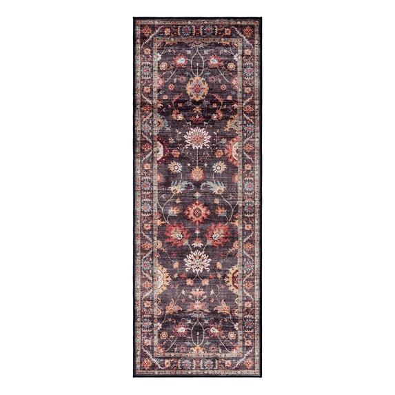 Crystal Print Cullen Traditional Oriental Brown Washable Indoor Area Rug, 2x6