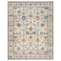 Crystal Print Cullen Traditional Oriental Cream Multi ashable Indoor Area Rug, 8x10
