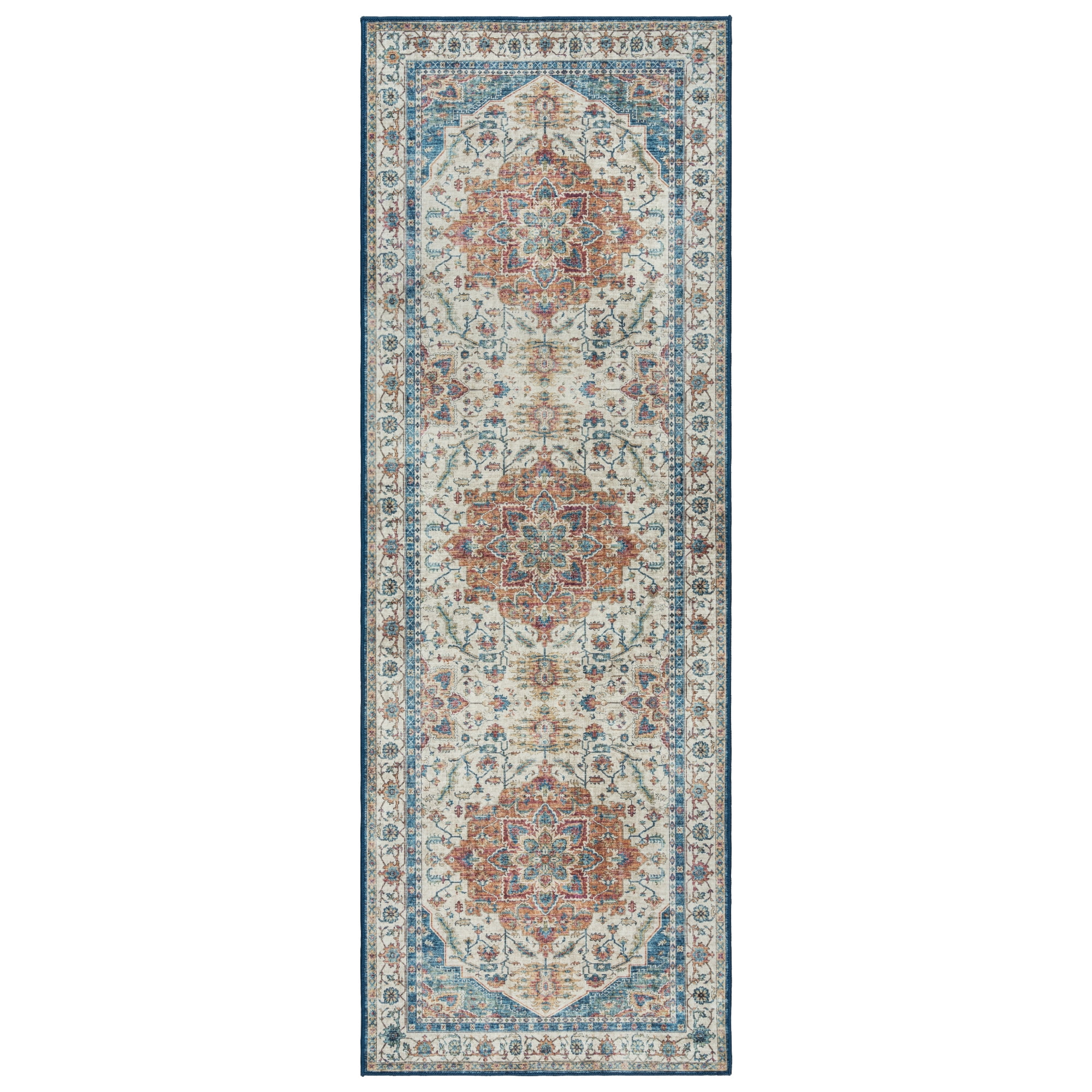 Gertmenian Crystal Print Soha Traditional Moroccan Blue Area Non-Slip Washable Rug, 2x6 Runner