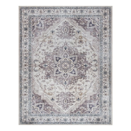 Crystal Print Soha Traditional Moroccan Gray Washable Indoor Area Rug, 6x9