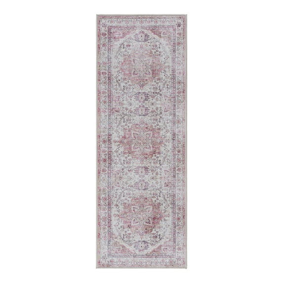 Crystal Print Soha Traditional Moroccan Pink Washable Indoor Area Rug, 2x6