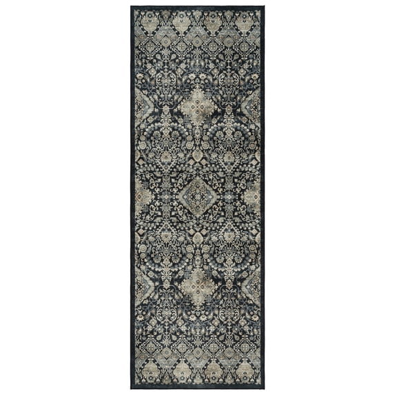 Crystal Print Tanis Traditional Moroccan Anthrocite Non-Slip Washable Area Rug, 2x6 Runner
