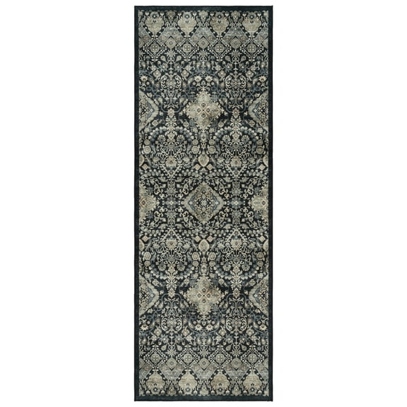 Crystal Print Tanis Traditional Moroccan Anthrocite Non-Slip Washable Area Rug, 2x6 Runner