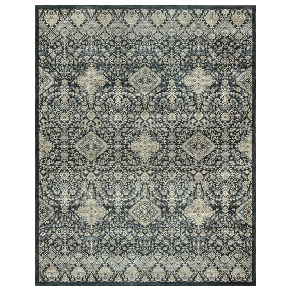 Crystal Print Tanis Traditional Moroccan Anthrocite Washable Indoor Area Rug, 5x7