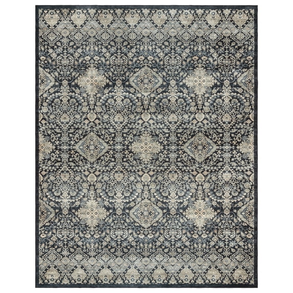 Crystal Print Tanis Traditional Moroccan Anthrocite Washable Indoor Area Rug, 6x9