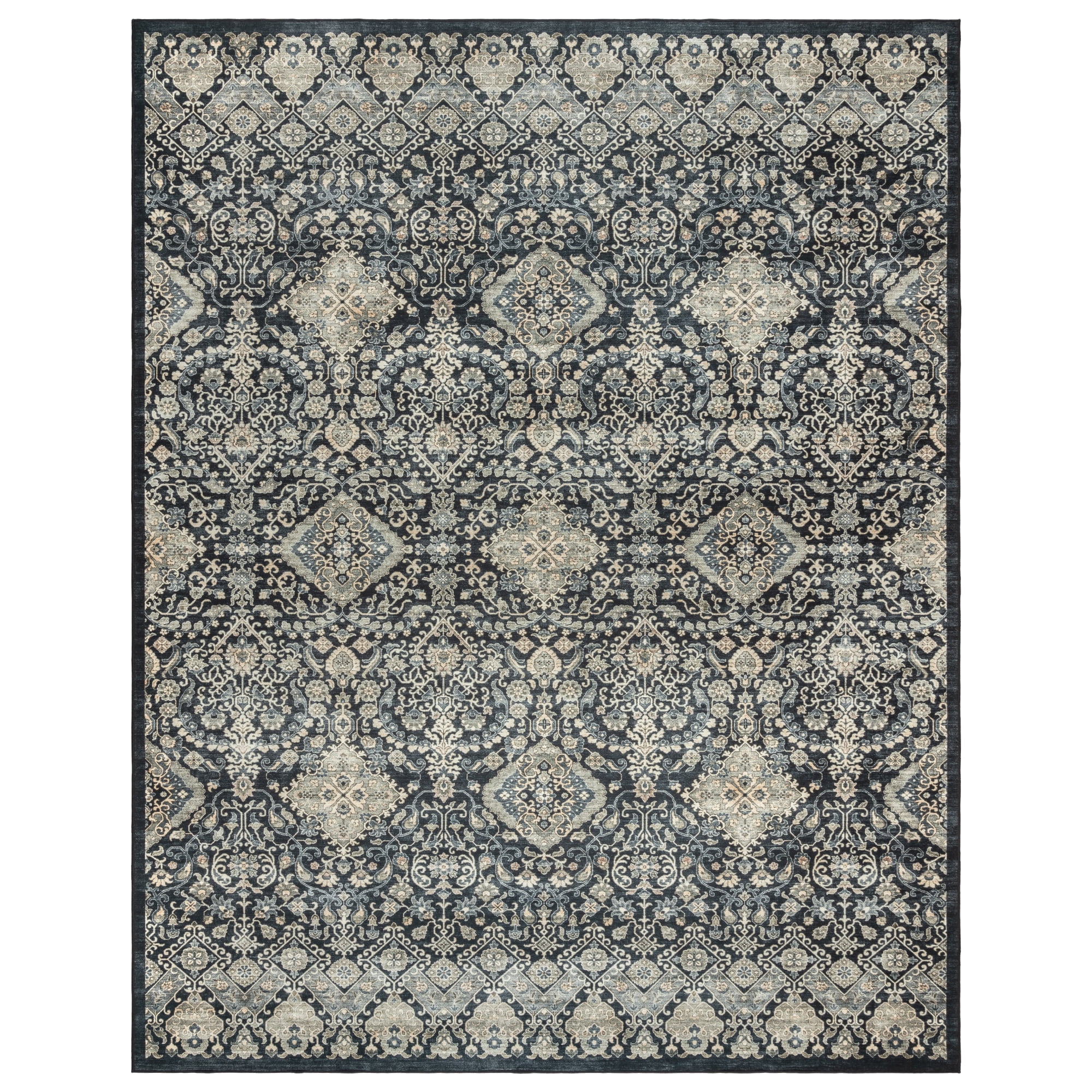 Crystal Print Tanis Traditional Moroccan Anthrocite Washable Indoor Area Rug, 9x13