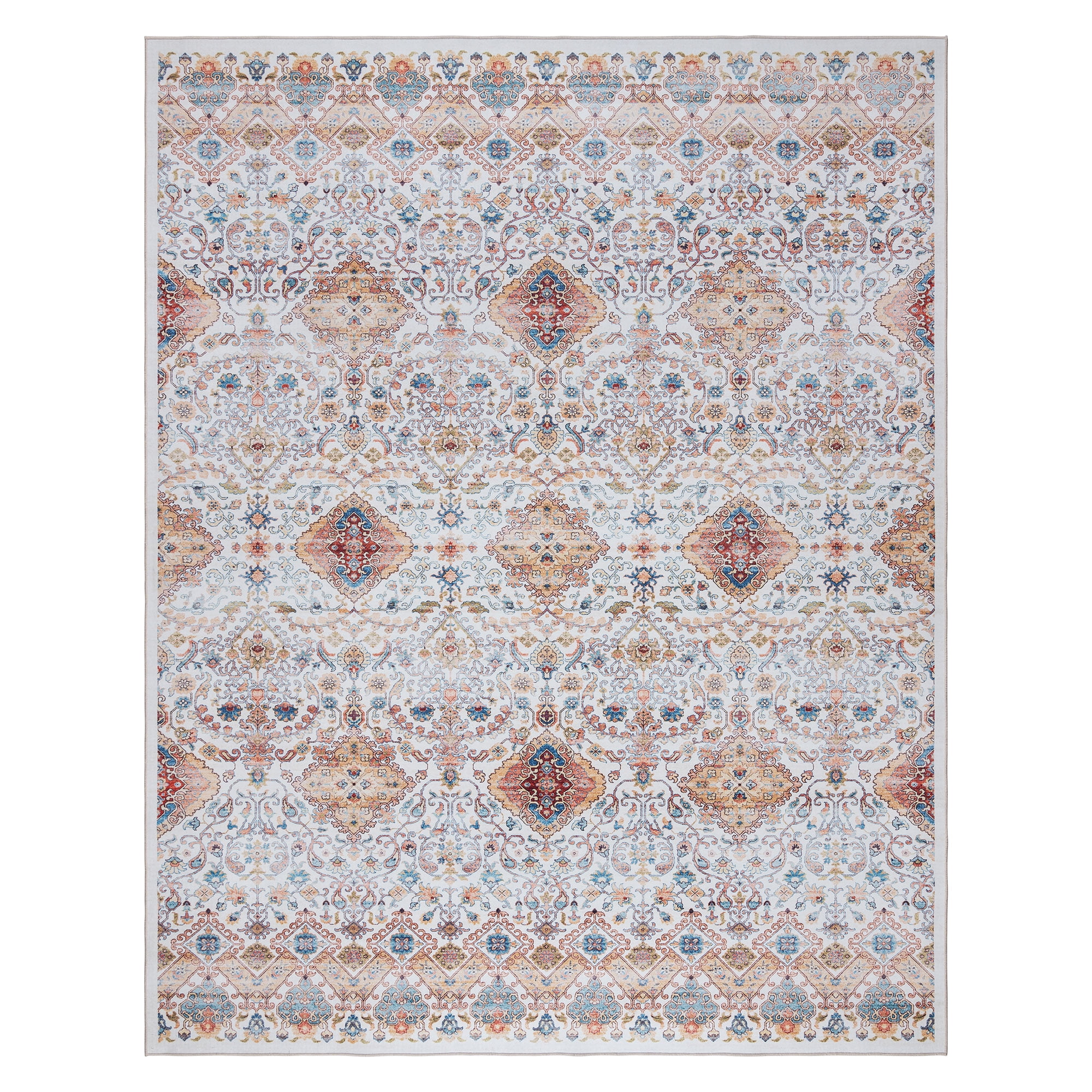 Crystal Print Tanis Traditional Moroccan Ivory Non-Slip Washable Area Rug, 5x7