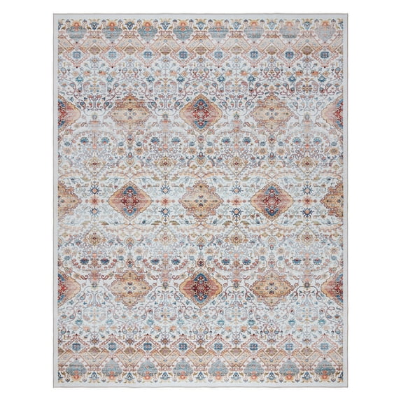 Crystal Print Tanis Traditional Moroccan Ivory Non-Slip Washable Indoor Area Rug, 6x9