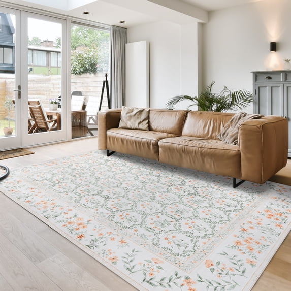 Crystal Print Vela Transitional Floral Ivory Area Rug, 5x7