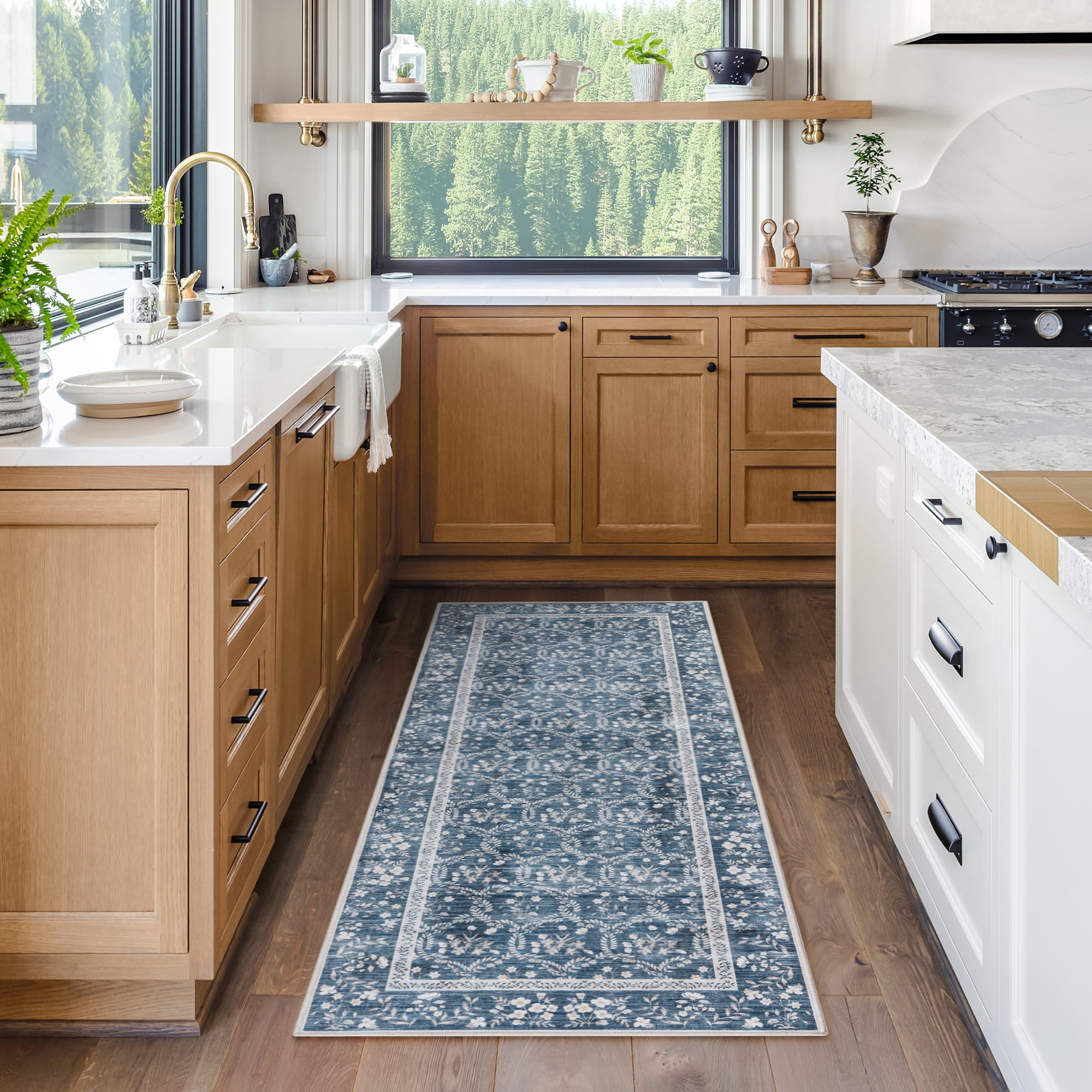 Crystal Print Vela Transitional Floral Navy Area Rug, 2x6