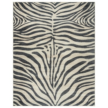 Crystal Print Zebra Modern Striped Black White Washable Indoor Area Rug, 8x10