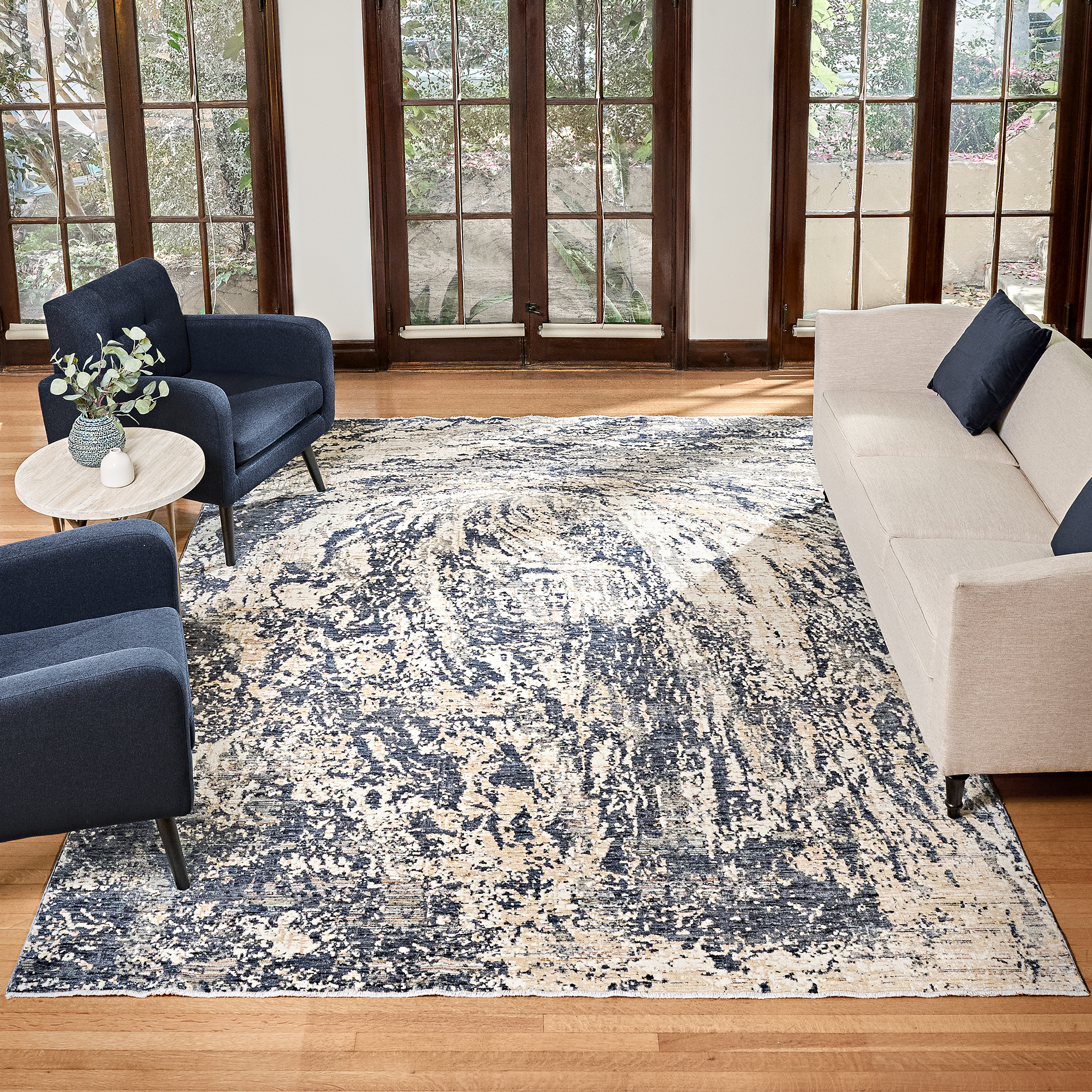 Gertmenian Damita Exton Modern Abstract Granite Navy Blue/Beige/Ivory