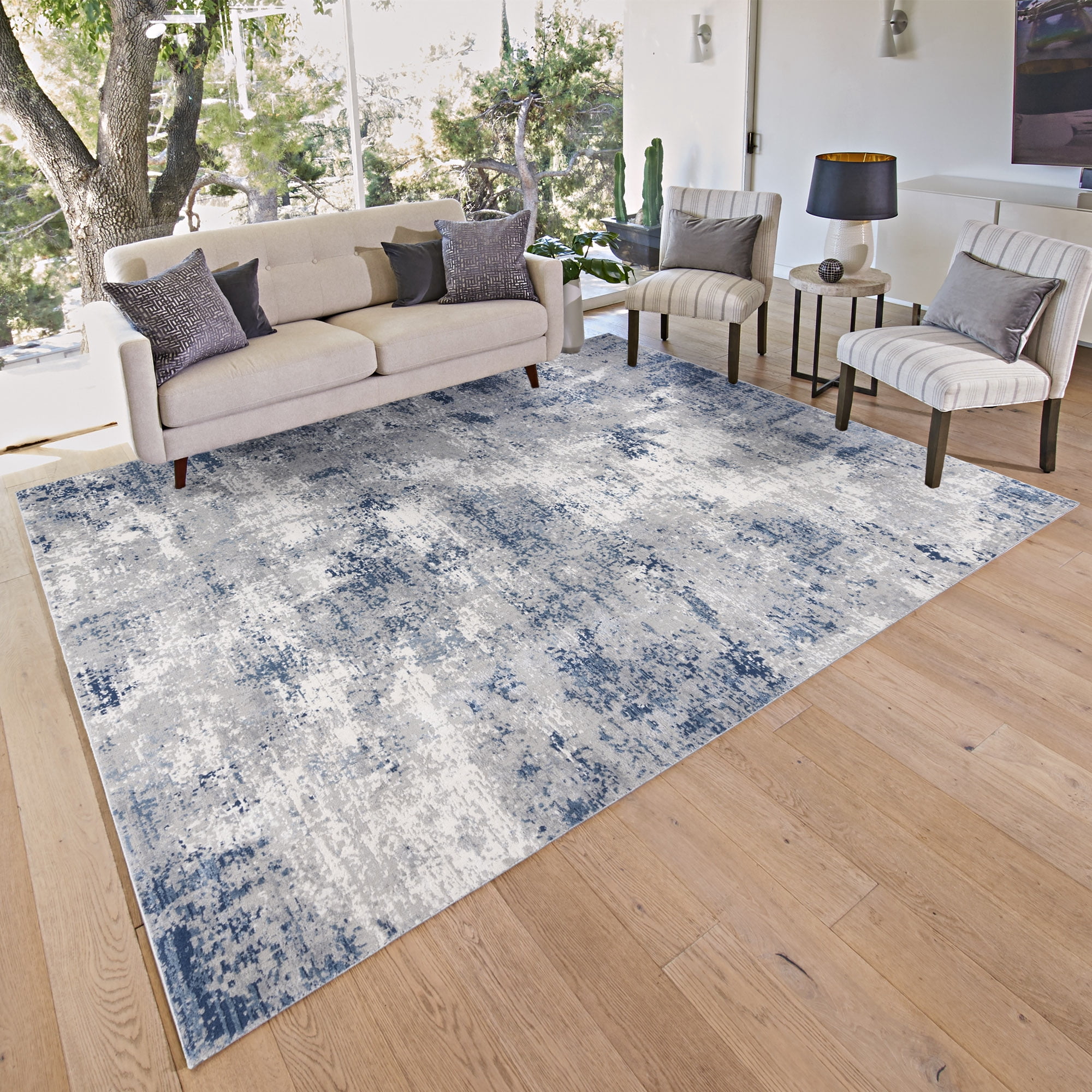 Gertmenian Eden Afina Polyester Blue Non-Slip Abstract Indoor Area Rug, 6x9