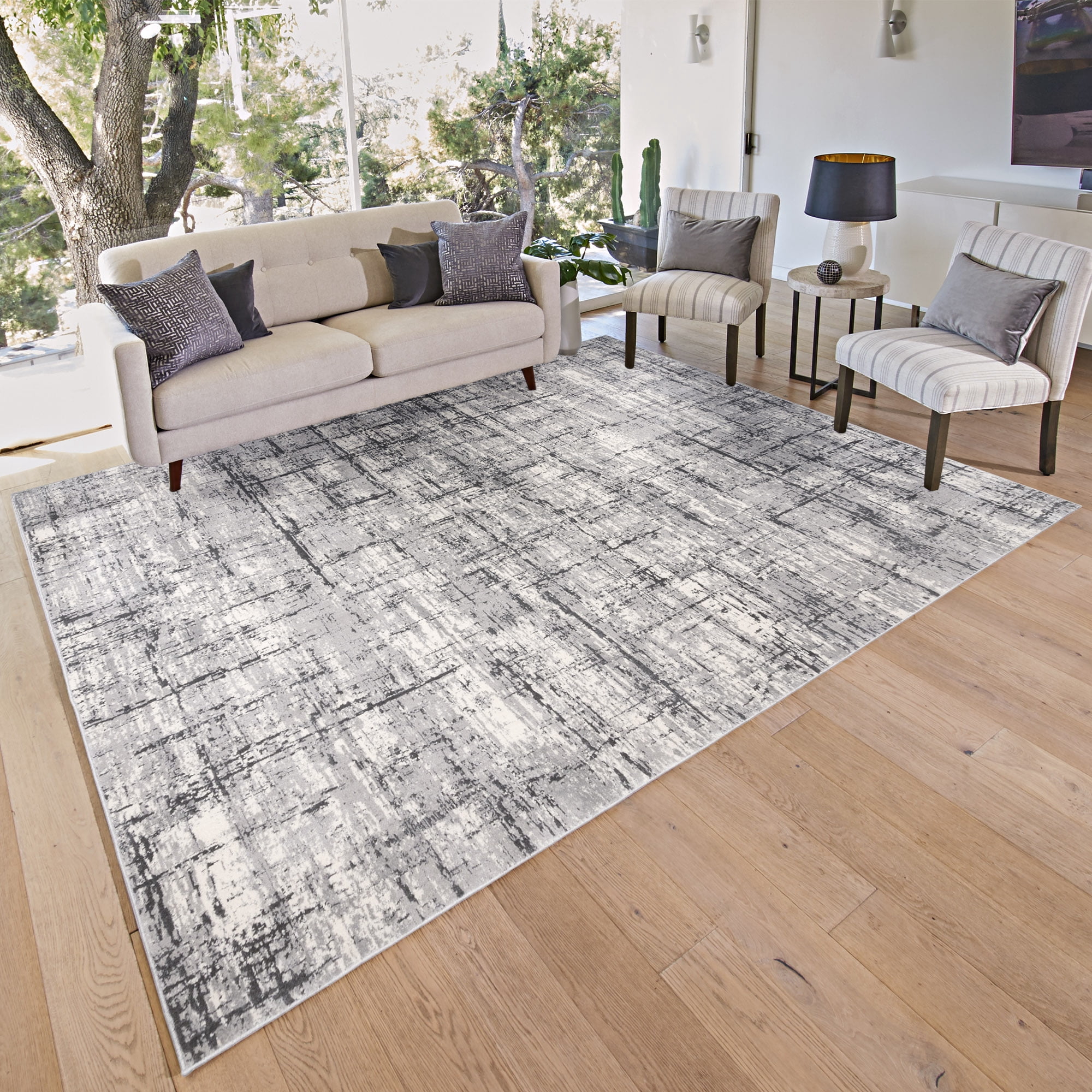 Gertmenian Eden Linnea Polyester Gray Non-Slip Abstract Indoor Area Rug, 9x13