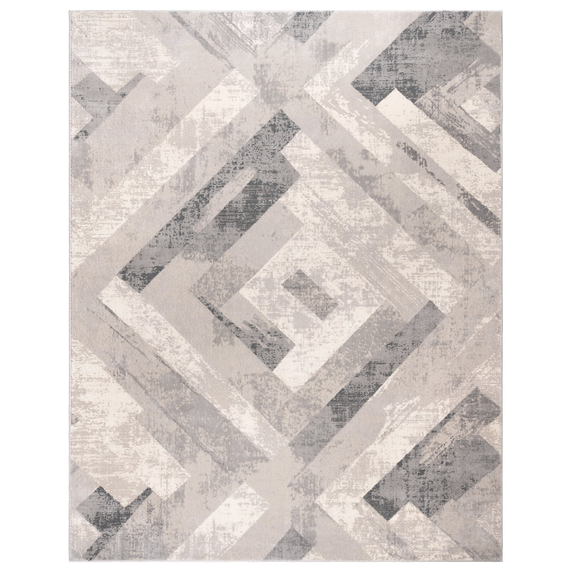 Ethan Soller Geometric Gray and Ivory Synthetic Area Rug, 5' x 7'