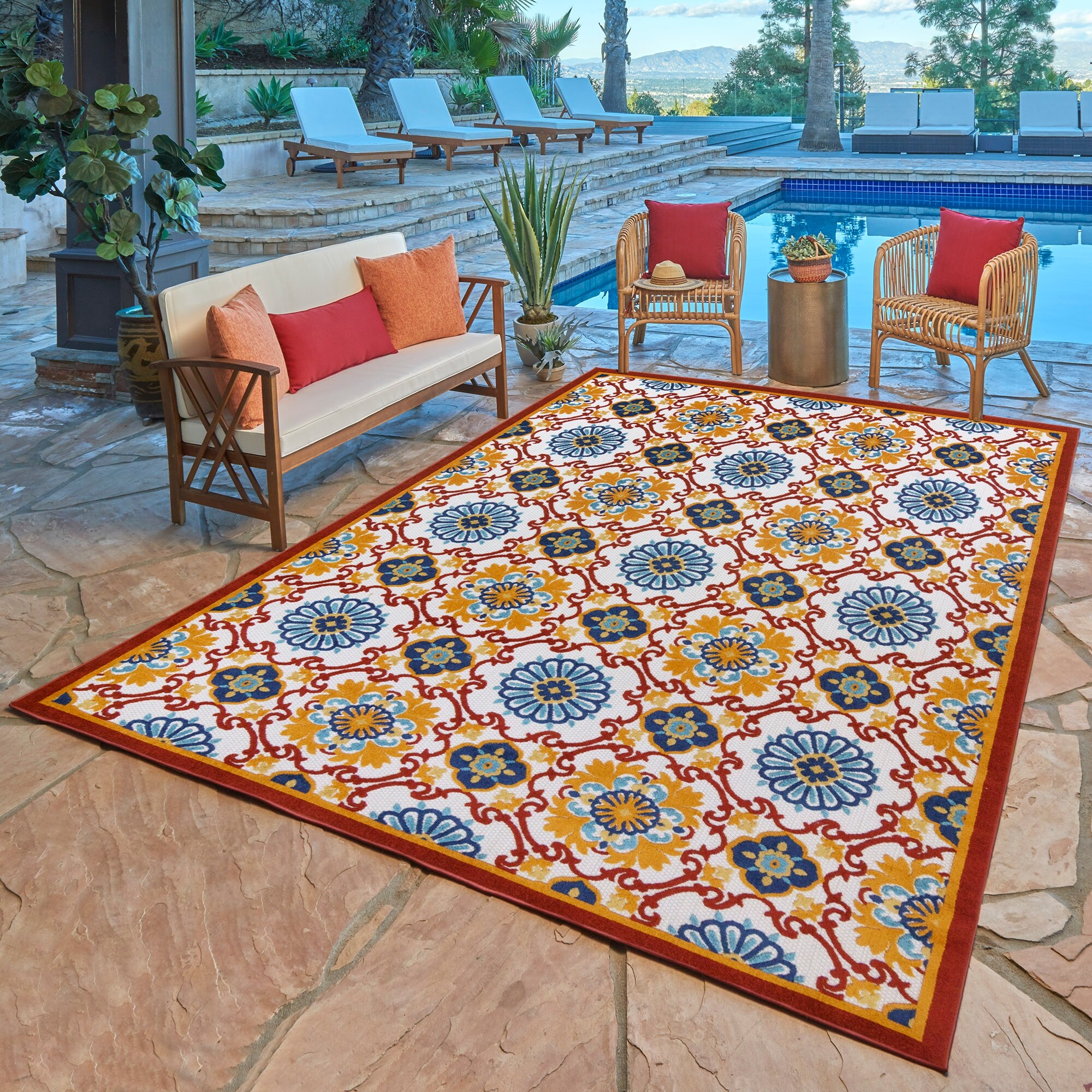 Gertmenian Fosel Chora Red Modern Tile Indoor/Outdoor Area Rug 9'3