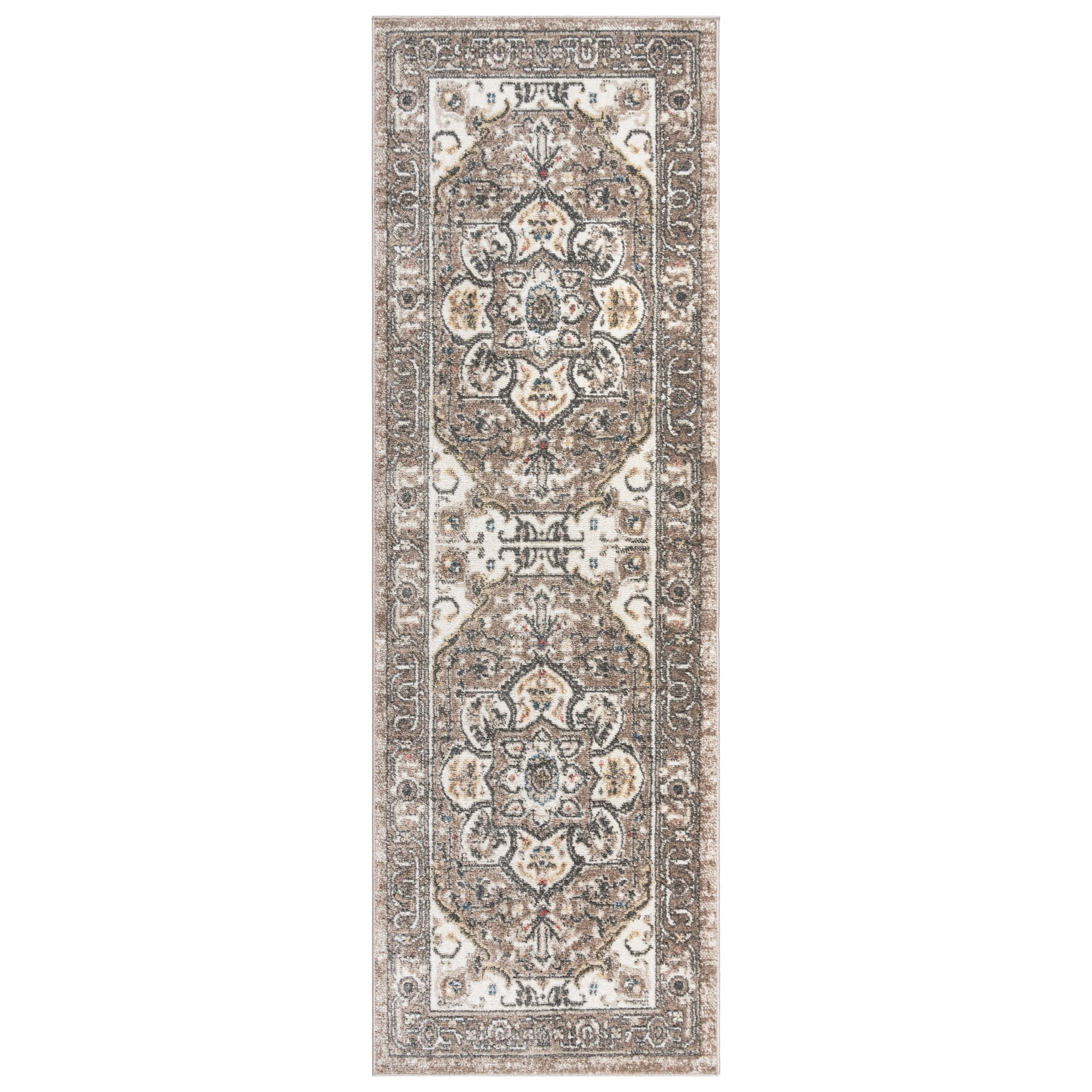 Beige and Brown Tufted Polypropylene Runner Rug