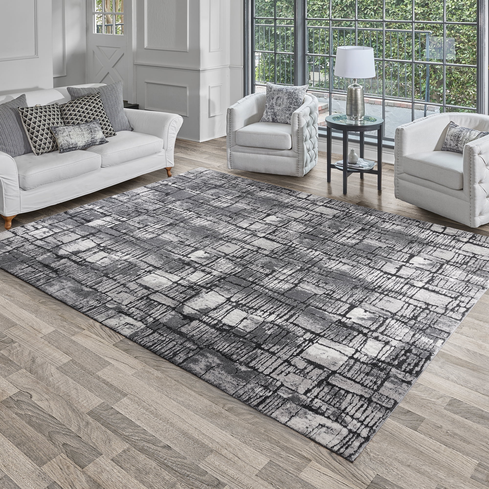 Gertmenian Imani Gael Modern Abstract Plush Charcoal/Gray/Black Shag Indoor Area Rug, 8FTx10FT
