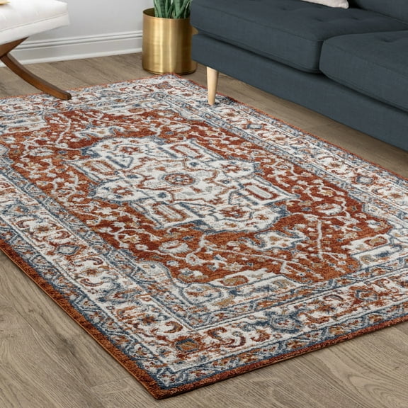Gertmenian Imani Harlow Traditional Medallion Plush Rust/Gray/Ivory Shag Indoor Area Rug, 9FTx12FT
