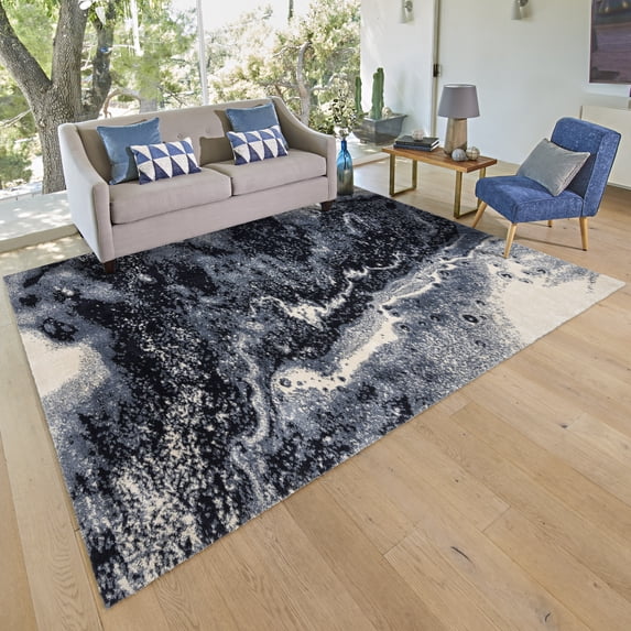 Gertmenian Imani Zuri Shag Abstract Blue Area Rug, 5x8