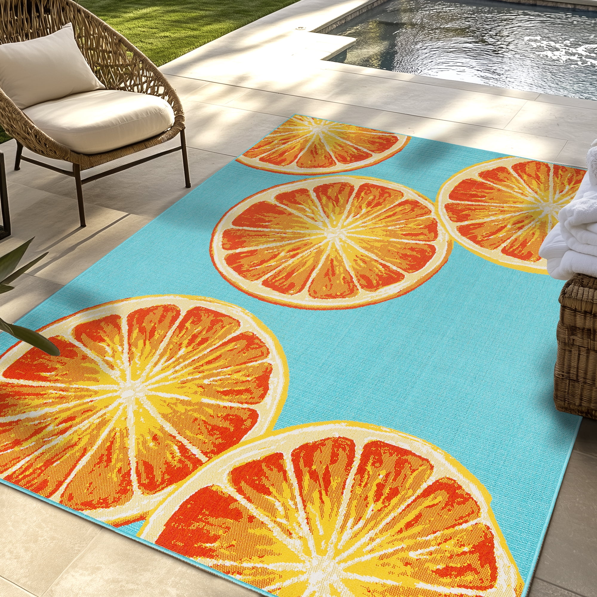 Gertmenian Jona Manna Modern Coastal Floral Teal UV Resistant Premium Flatweave Indoor Outdoor Area Rug, 9x13