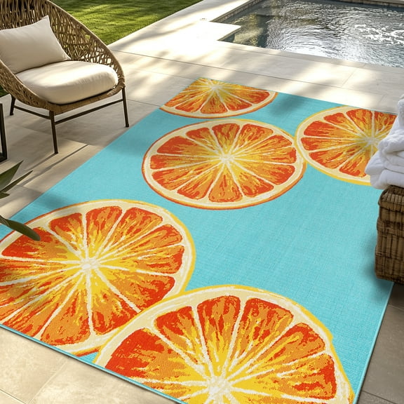 Gertmenian Jona Manna Modern Coastal Floral Teal UV Resistant Premium Flatweave Indoor Outdoor Area Rug, 9x13