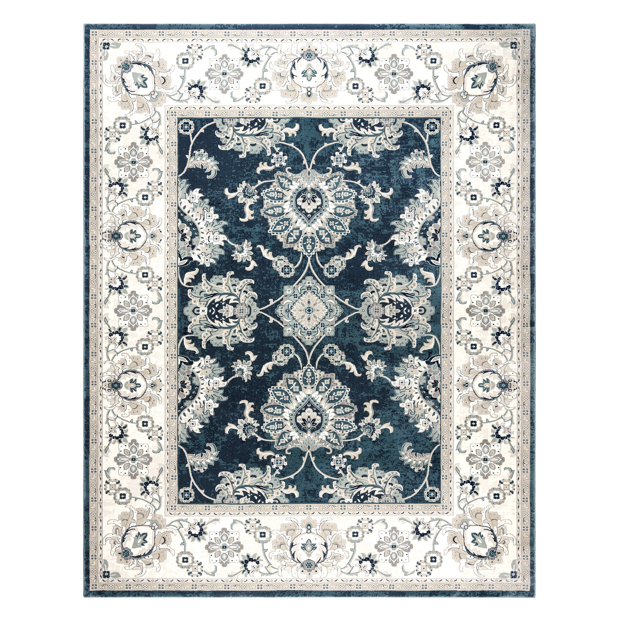 Moena Navy Blue Traditional Floral 6' x 9' Synthetic Area Rug