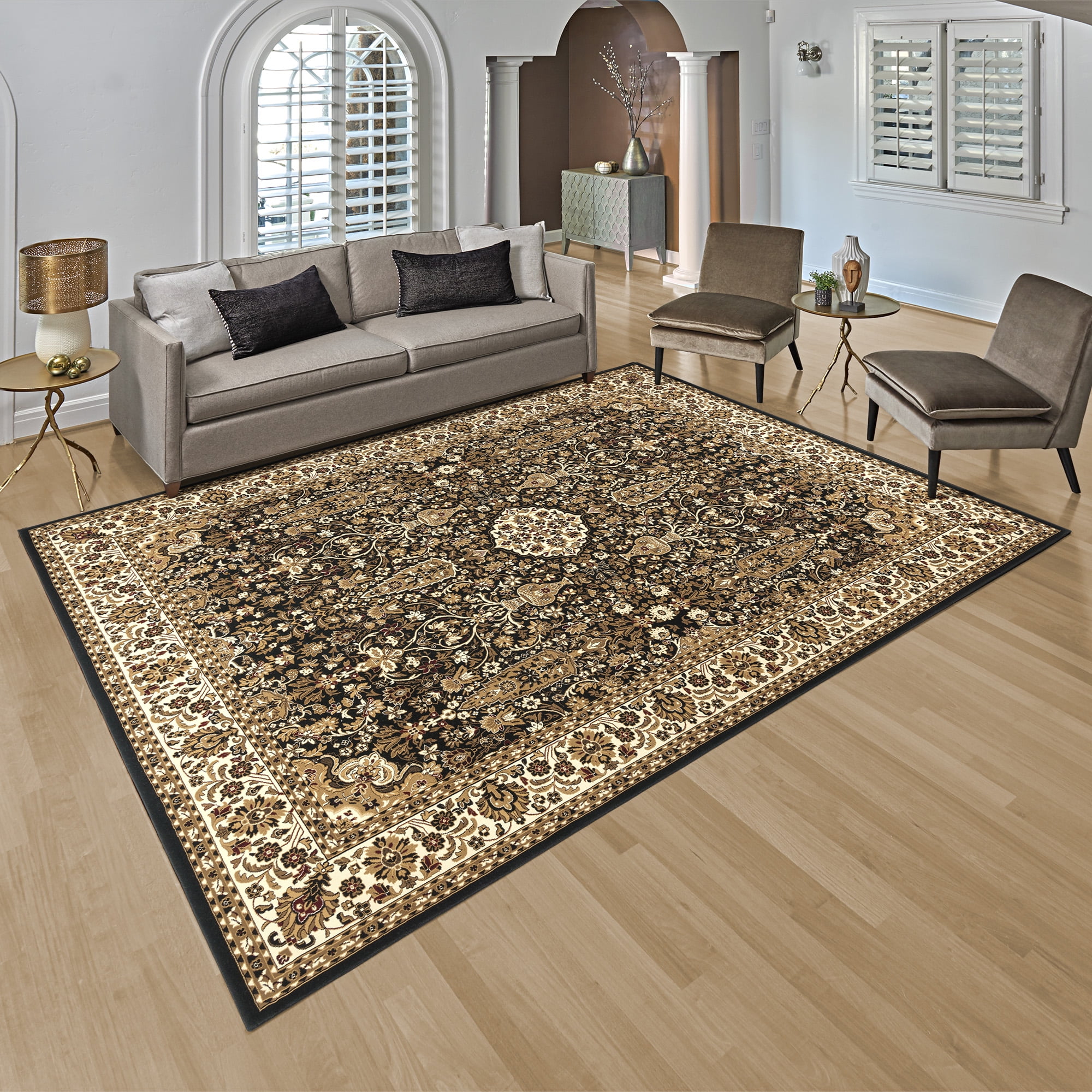 Majestic Vernon Black and Beige Synthetic Rectangular Area Rug