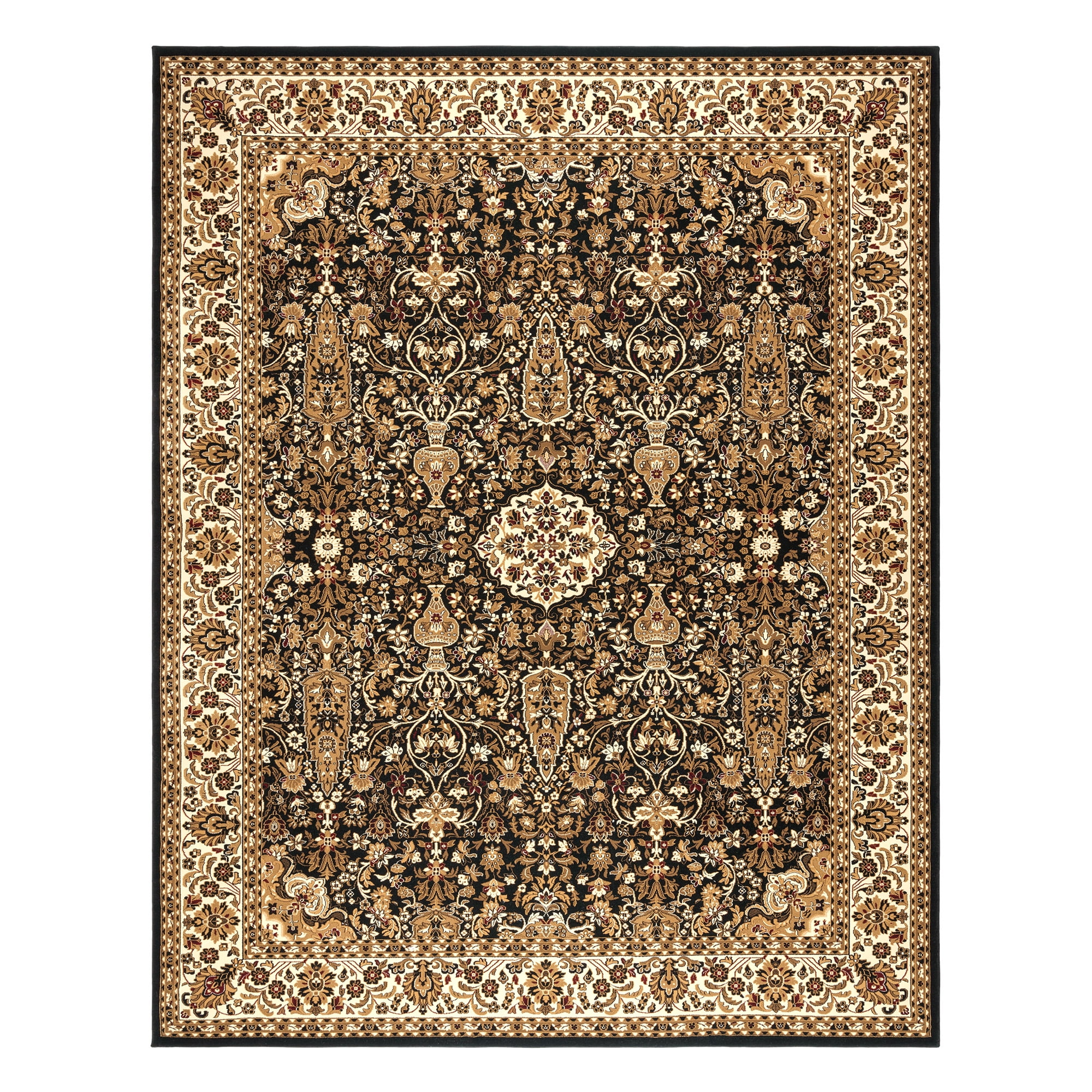 Majestic Black and Beige Synthetic Traditional Persian Area Rug