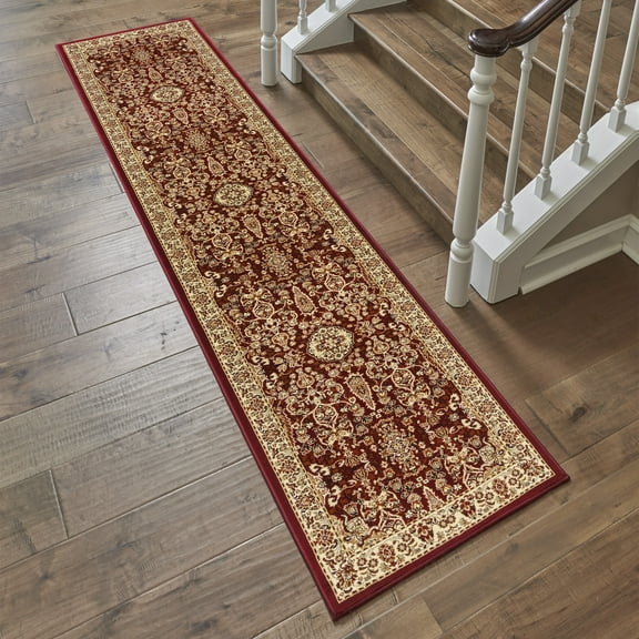 Gertmenian Majestic Vernon Traditional Border Medallion Floral Red Area Rug Runner, 2x8