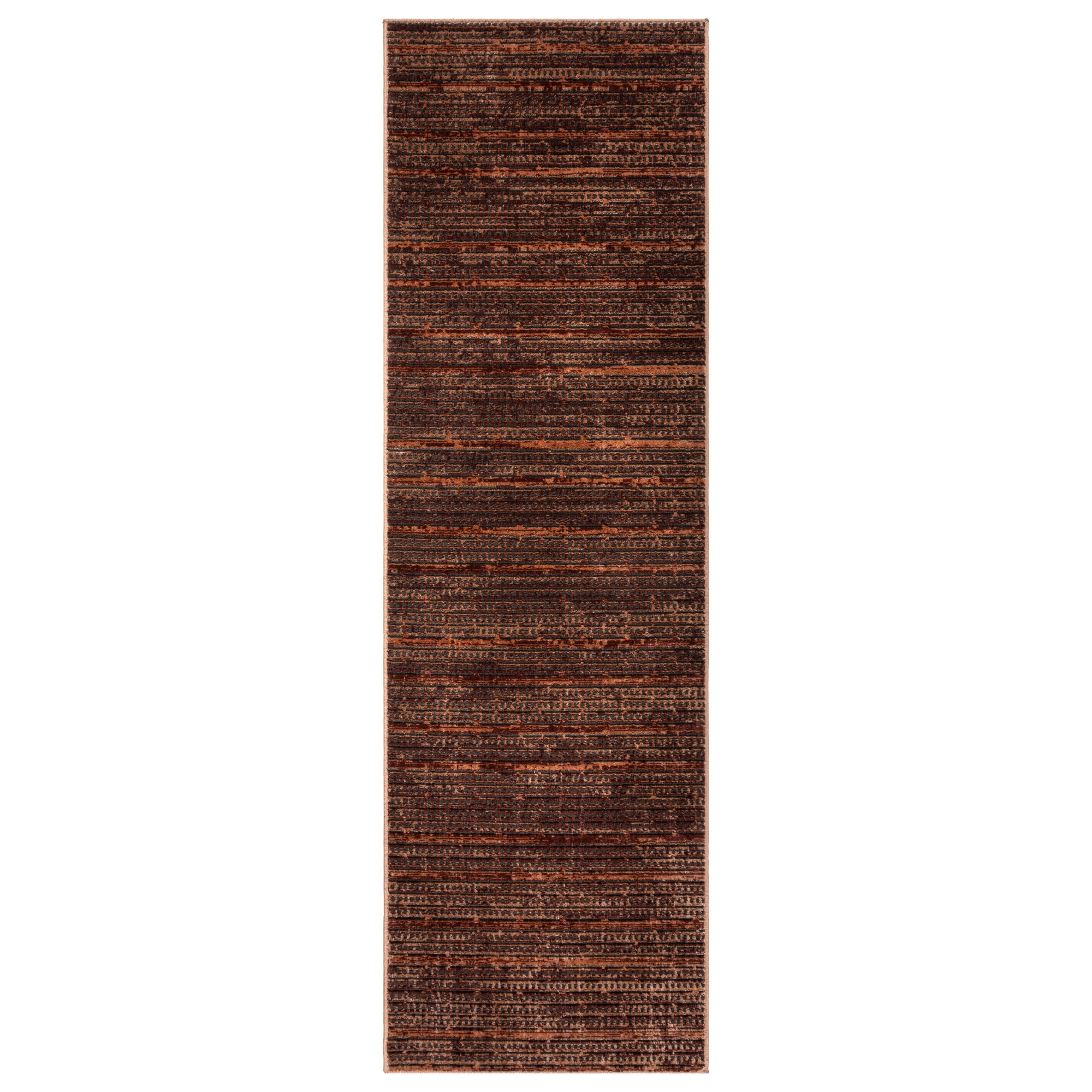 Missha Dark Brown Striped Polyester High-Low Runner Rug