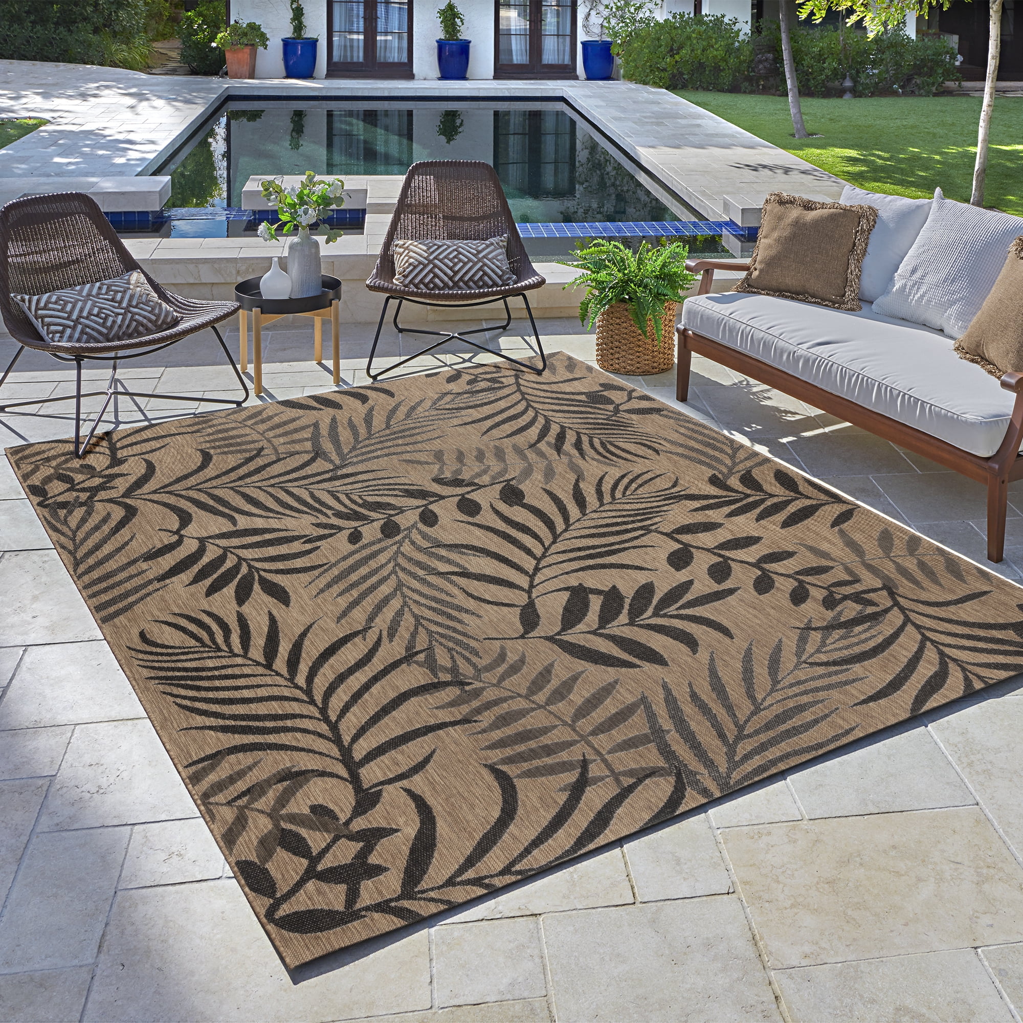 Gertmenian Paseo Akimbo Coastal Floral Chestnut Black Outdoor Area Rug, 5x7