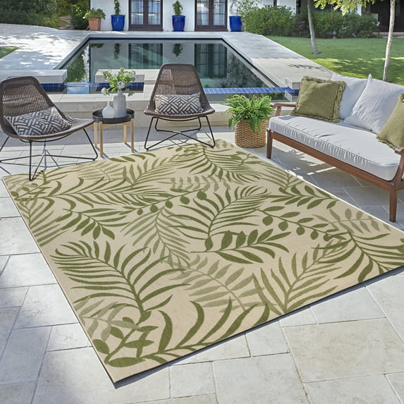 Gertmenian Paseo Akimbo Coastal Floral Sand Palm Outdoor Area Rug, 8x10