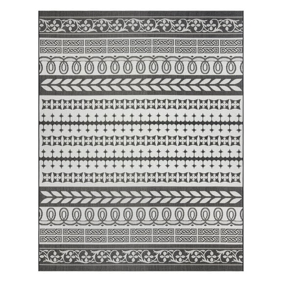 Gertmenian Paseo Burke Stripe Bohemian Striped Black/White Outdoor Area Rug, 8x10