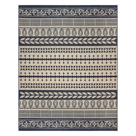 Gertmenian Paseo Burke Stripe Bohemian Striped Sand/Navy Outdoor Area Rug, 8x10