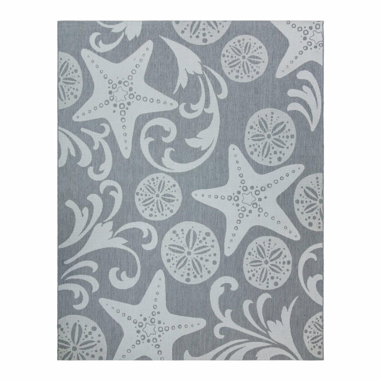 Gray Nautical Starfish and Sand Dollar 5' x 7' Indoor/Outdoor Area Rug
