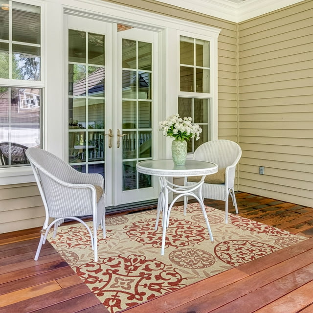 Gertmenian Paseo Emilia Transitional Damask Red Outdoor Area Rug, 9x13