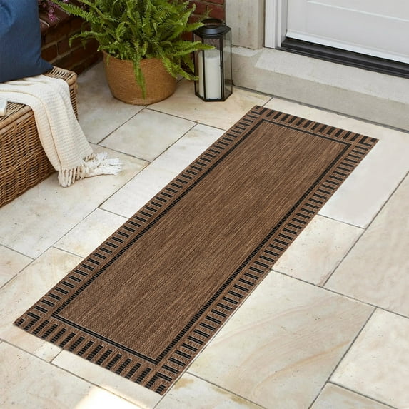 Gertmenian Paseo Kiano Modern Striped Havana/Black Outdoor Area Rug, 2x6