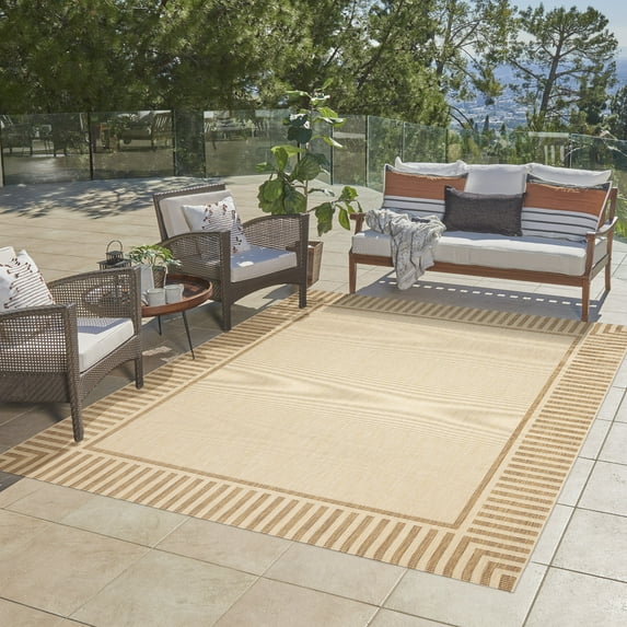 Gertmenian Paseo Kiano Modern Striped Sand/Chestnut Indoor/Outdoor Area Rug, 9x13