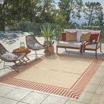 Gertmenian Paseo Kiano Modern Striped Sand/Red Outdoor Area Rug, 8x10