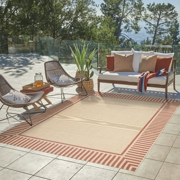 Gertmenian Paseo Kiano Modern Striped Sand/Red Outdoor Area Rug, 8x10