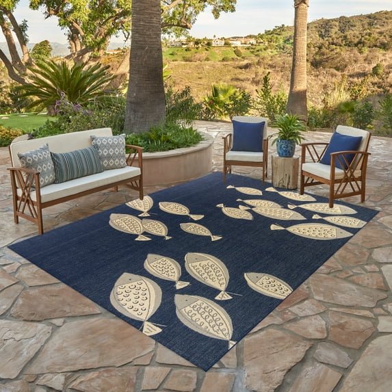 Gertmenian Paseo Loutro Navy Casual Nautical Fish Indoor/Outdoor Area Rug 7'10"x10' 8' x 10'