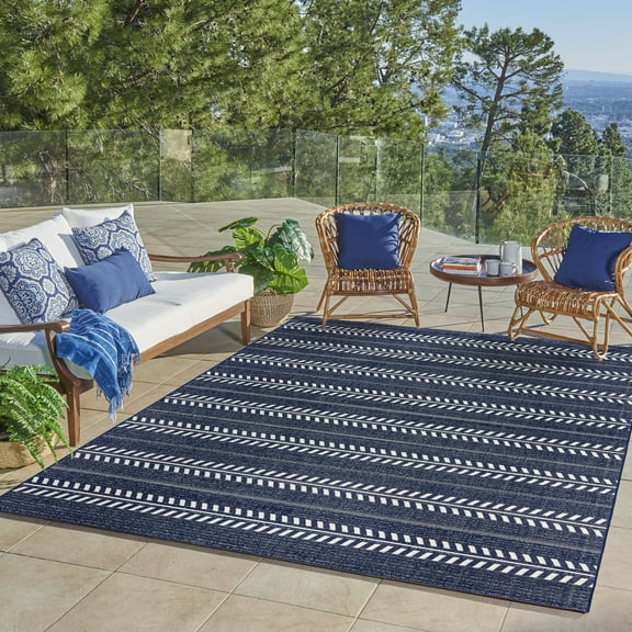 Gertmenian Paseo Moran Stripe Bohemian Striped Navy/ White Area Rug, 8x10